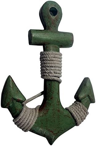 Nautical Tropical Wooden Hanging Anchor Wall Decor Green Sculpture
