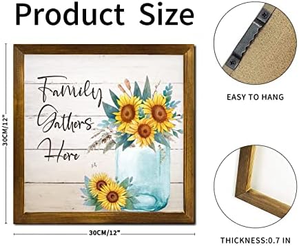 Family Gathers Here 12x12 Inch Farmhouse Wooden Wall Sign