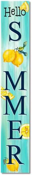 Rustic Farmhouse Hello Summer Lemon Blue Porch Sign