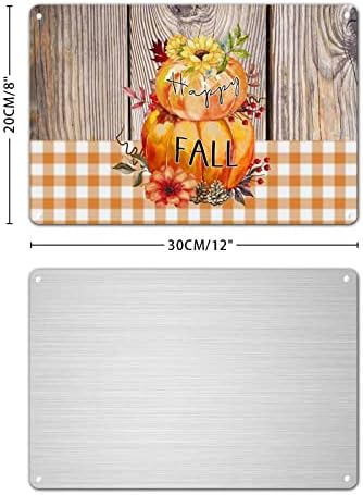 Happy Fall Sign with Pumpkin Sunflower Berries Metal Wall Art