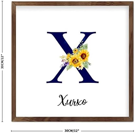 Funlucy Personalized Name Sunflower Monogram Letter X Framed Wooden Sign