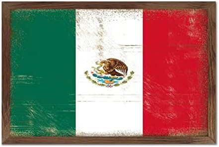 Christmas Farmhouse Decor Mexico Flag Framed Wood Sign Wall Art
