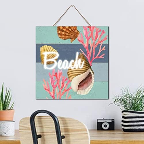 Sea Snail Starfish Nautical Wall Art Wooden Plaque 12x12