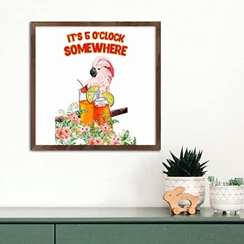 Rustic Wooden Wall Decor Sign Its 5 OClock Somewhere Parrot