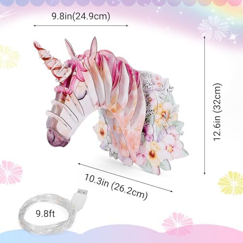 3D Glitter Unicorn Wall Art with LED Lights