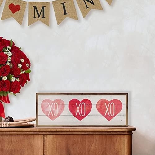 XO Hearts Whitewash Wall Decor Wooden Sign Valentines Day