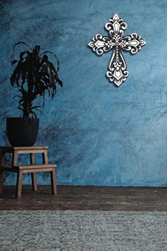 Ardour Antique Silver and Black Wall Cross Home Decor