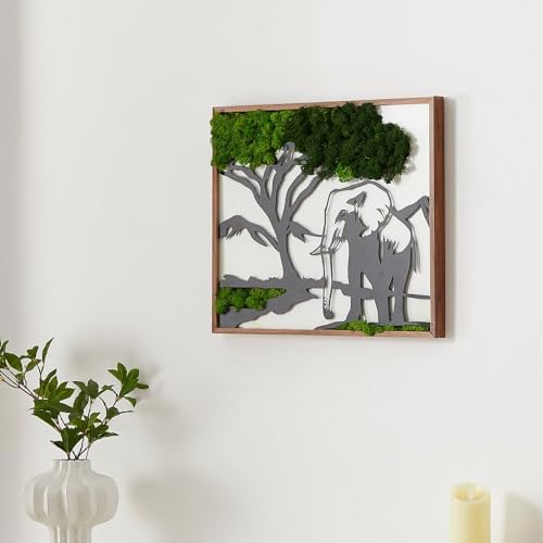 ETICIAN Metal Art Elephant Wall Decor with Moss