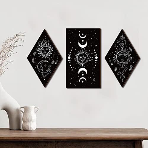 3Pcs Rustic Boho Wall Decor Moon Phases Art