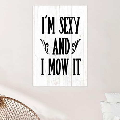 Im Sexy and I Mow It Wood Wall Sign 12x18 Inch