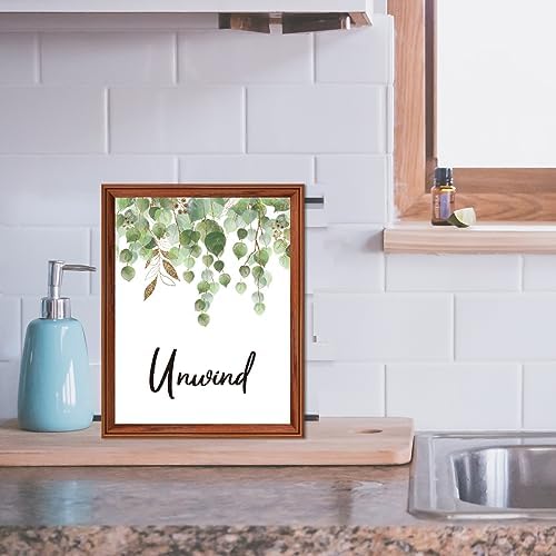 4 Piece Bathroom Wall Decor Boho Leaf Print Wooden Signs