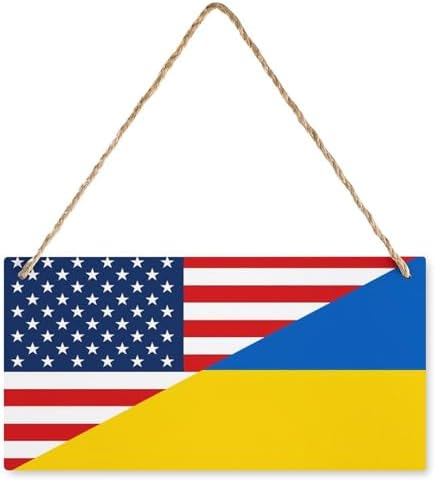 America Flag and Ukraine Flag Wooden Hanging Plate