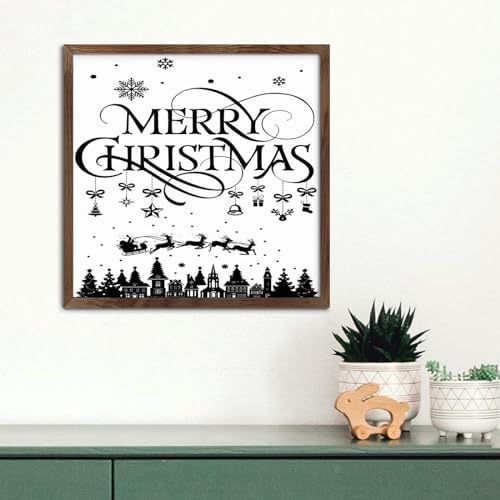 Wood Framed Wall Decor Sign 12x12in Christmas Farmhouse Art