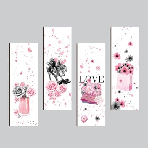 Nbeads 4 Pcs Pink Black Flower Wooden Wall Sign