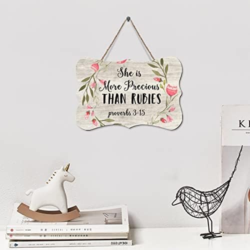 Rustic Hanging Wood Sign She Is More Precious Than Rubies 4x6