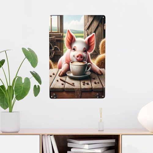 Farmhouse Pig Coffee Time Tin Sign Wall Art Decor