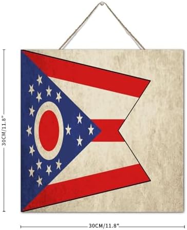 Ohio State Flag Art Decor Distressed Wood Plank Hanging Sign