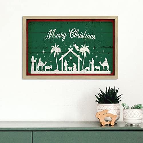 Merry Christmas Wall Art Framed Wooden Sign Retro Decor