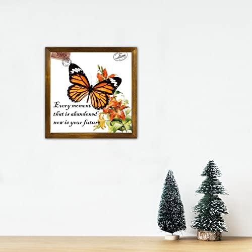 Orange Butterfly Framed Wood Wall Sign 12x12in