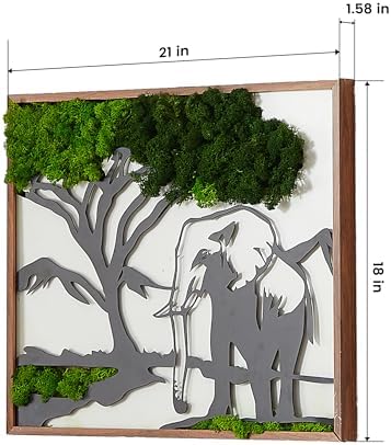 ETICIAN Metal Art Elephant Wall Decor with Moss