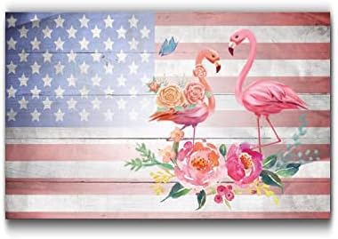 Wooden Fourth of July Flag Flamingo Wall Decor Sign