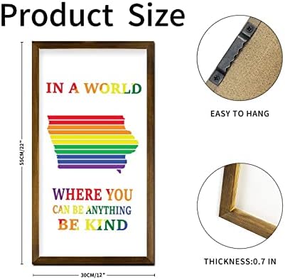 Rainbow Progress Pride Wood Framed Wall Sign 22x12 In