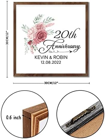 Pink Rose 20th Anniversary Personalized Wood Framed Sign