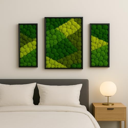 Lagom Green Wall Art Moss Set of 3 Black Frame