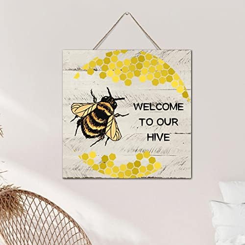 Rustic Wall Art Welcome to Our Hive Wood Sign 12x12 Inch