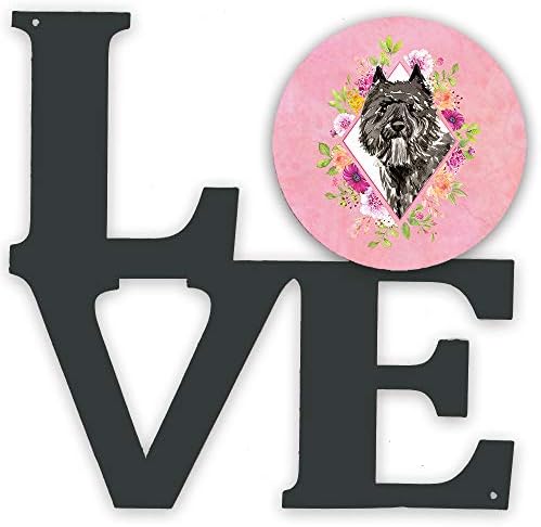 Carolines Treasures Bouvier des Flandres Pink Flowers Metal Wall Artwork