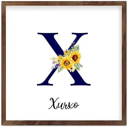Funlucy Personalized Name Sunflower Monogram Letter X Framed Wooden Sign