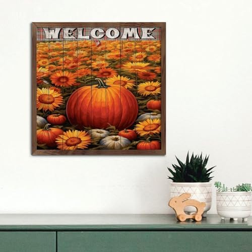 Distressed Wood Framed Welcome Sign Autumn Harvest Decor