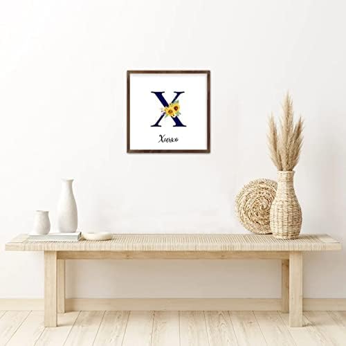 Funlucy Personalized Name Sunflower Monogram Letter X Framed Wooden Sign