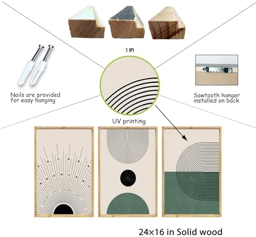 Set Of 3 Green Boho Wall Art Decor 16x24 Inch