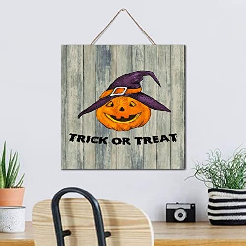 Trick Or Treat Halloween Wood Wall Sign 12x12 Inch 1