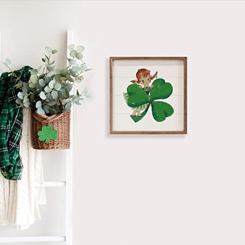 Kendrick Home Girl With Shamrock Wall Decor Sign 8x8