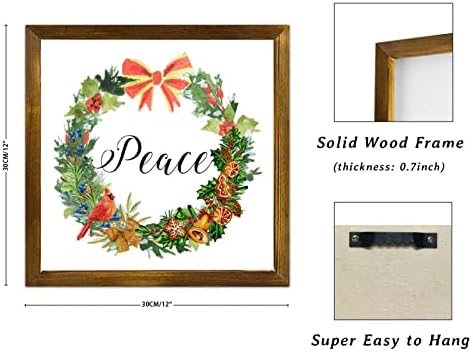 Wood Sign Peace Pine Nut Wreath Framed Wall Art 12x12in