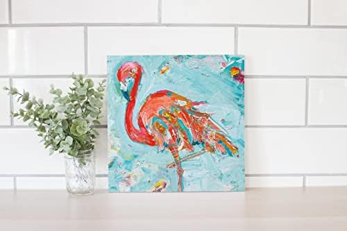 Flamingo Bright Wood Plaque 12x12 Wall Hanging