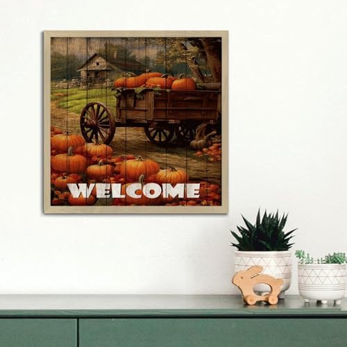 Welcome Framed Wood Sign 12x12in Modern Wall Decor