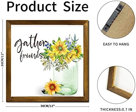 Gather Friends Framed Wood Sign 12x12 Inch 1