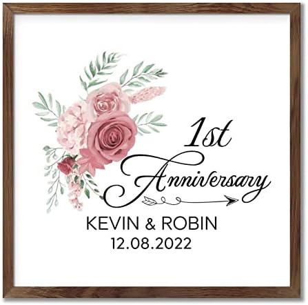 Pink Rose 1st Anniversary Framed Wood Sign Home Decor