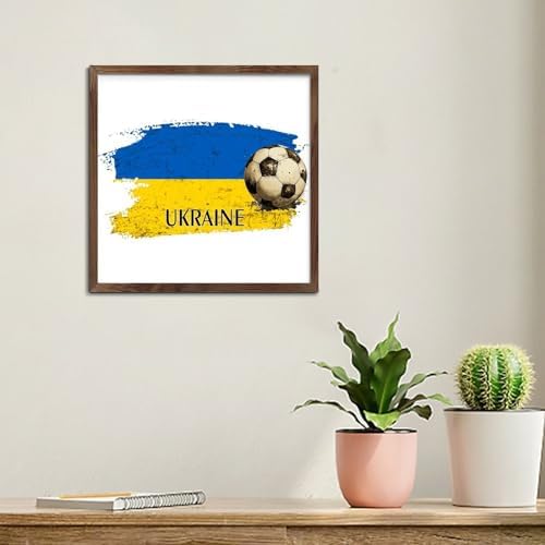 Funny Football Theme Wall Art Sign Ukraine America Flags 7x7