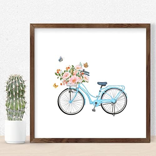 Bicycle Flower Wood Plaque Sign 12x12in Farmhouse Decor