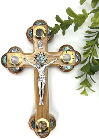 9 Inch Handmade Olive Wood Wall Cross with Relics