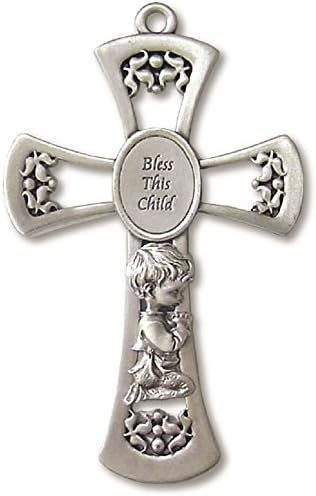 H J Sherman Bless This Child Boy Pewter Wall Cross 1