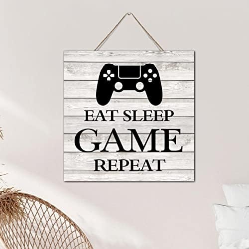 Hanging Signs Eat Sleep Game Repeat Wooden Wall Art
