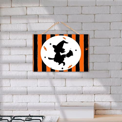 TEANFUN Halloween Wooden Sign Witch Hat Decor