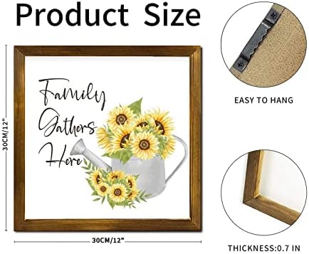 Family Gathers Here Framed Wood Sign 12x12 Inch 1