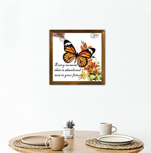 Orange Butterfly Framed Wood Wall Sign 12x12in