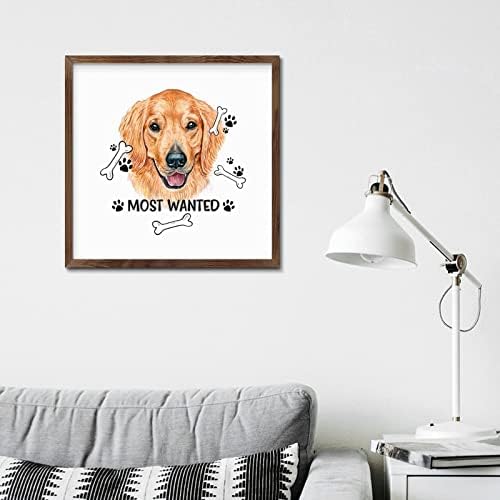 Pet Dog Sign Framed Wood Decor Wall Art 12x12in